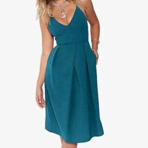 Elia Cher Elegant Teal Midi Dress